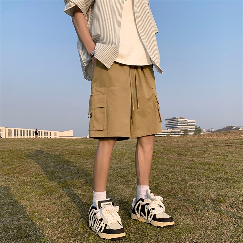 日系贴标工装五分裤X3082TP50控价68夏季简约百搭ins潮直筒裤男,男装休闲裤,电商A102-1