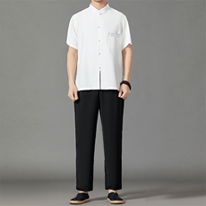 2026夏季薄款高端风冰丝短袖衬衫套装唐装汉服HL23809-P120，男装休闲套装，星座1105-3