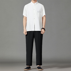 2026夏季薄款高端风冰丝短袖衬衫套装唐装汉服 HL23809-P120图片