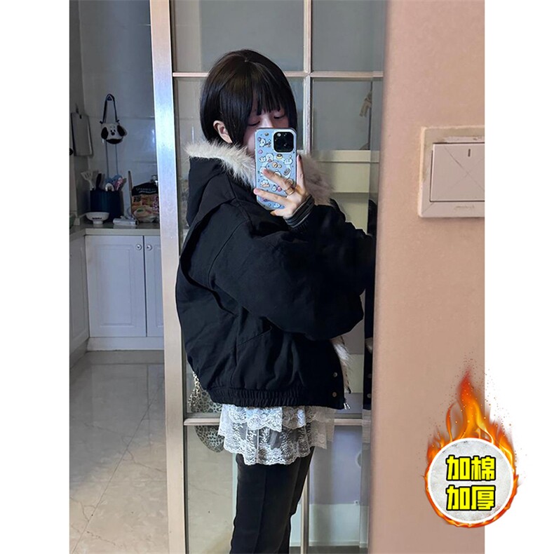 现货高品质美式高街冬季重磅硬挺短款座山雕毛领棉衣男女加厚外套,男装棉衣,电商A486-1