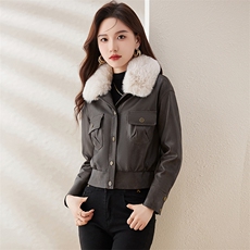 女士加绒皮衣2023冬季新款气质小个子短款复古机车服pu皮夹克外套，女装棉衣/棉服，江南女神