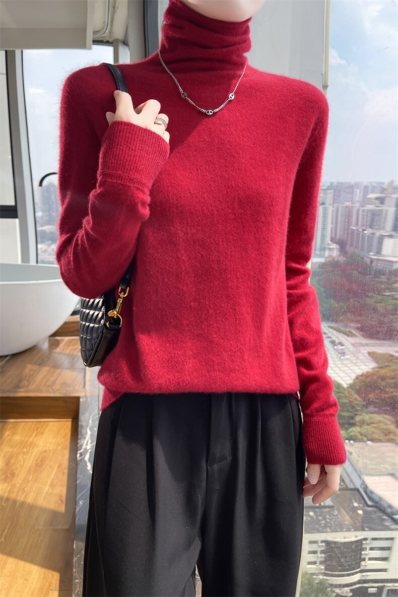 秋冬季新款舒适时尚百搭35一线平面螺纹提花堆堆领35%衫,女装羊绒衫,美轩羊绒