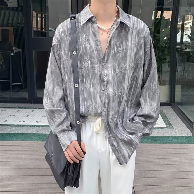 春夏慵懒风长袖衬衫薄潮流宽松衬衣男装高级感休闲上衣CS0674-P50,男装衬衫,星座308B-1