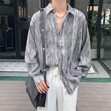 春夏慵懒风长袖衬衫薄潮流宽松衬衣男装高级感休闲上衣CS0674-P50，男装衬衫，星座308B-1