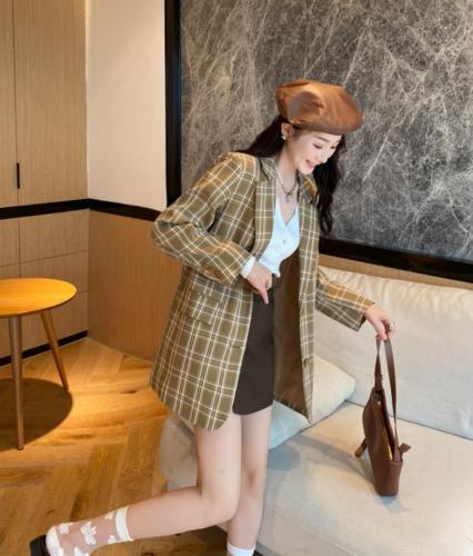 香丽迪格子西装外套女2021年韩版宽松洋气双排扣小西装,女装西装,香丽迪1