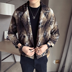 小格子呢料双排扣呢子大衣无头风秋冬新款外套A328-20385-P120，男装毛呢大衣，星座406