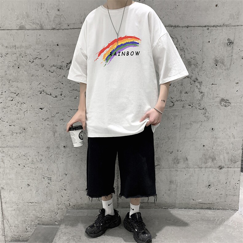 YT26064-P30亚短袖t恤男大码五分袖男宽松七分袖港风模特,男装T恤,电商A040