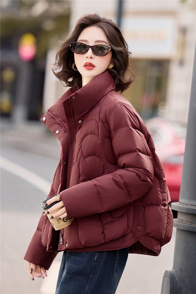 现货新款主推时尚潮流90绒羽绒服休闲冬季立领纯色女外套遮肉,女装羽绒服,璐依舞