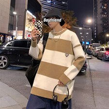 M3126-P80冬装新款潮流条纹百搭毛衣男女情侣宽松针织衫上衣外套，男装针织衫/毛衣，电商A009A（原A058A）