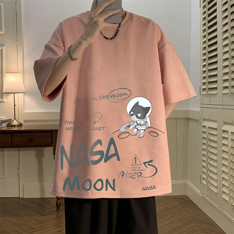 NASA联名同款麂皮绒短袖t恤男大码半袖男JD82187-P25,男装T恤,电商A040