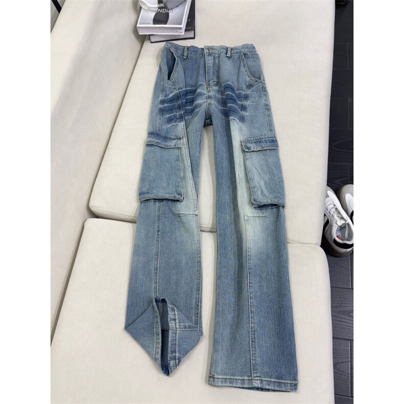 B221美式ins高街暗黑宽松直筒竹节纹工装牛仔裤LK26614-特P55控98图片