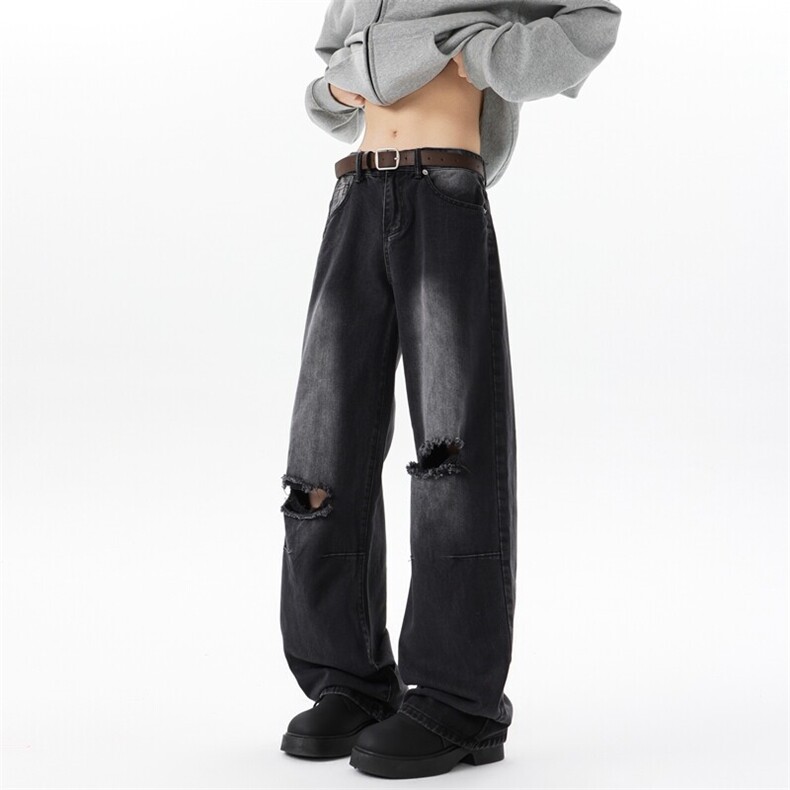 8XL-M现货牛仔裤大码复古水洗高街破洞裤子直筒乞丐裤NZ9011/P58，男装牛仔裤，电商B238