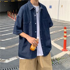 夏季潮牌牛仔衬衫男韩版潮流宽松休闲短袖工装衬衣外套CS528-P40,男装衬衫,星座1008-1