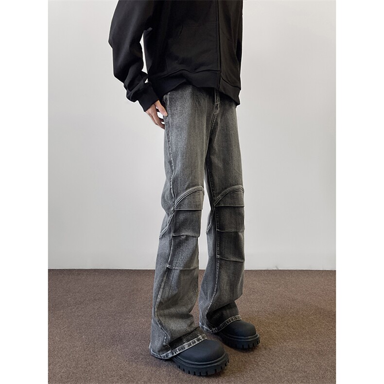 B221美式ins高街暗黑个性拼接微喇牛仔裤LK24155-P65控88,男装牛仔裤,电商B221