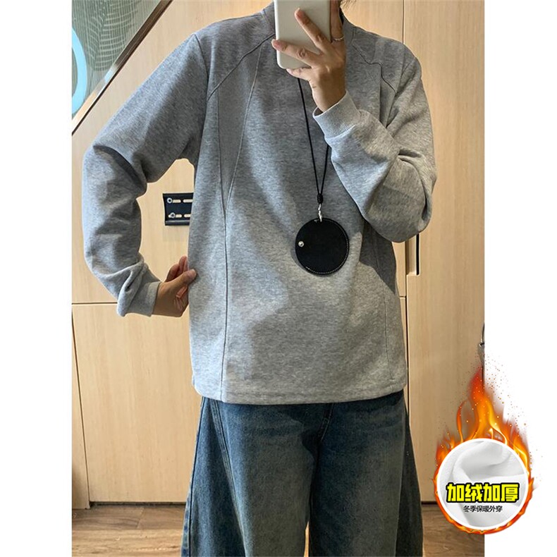 抖音得物高品质美式高街重磅曼巴棉cleanfit螺纹拼接卫衣长袖T恤,男装T恤,电商A486