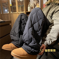 美式复古葫芦格棉裤男款冬季加厚中性风高级感宽松直筒保暖休闲裤，男装休闲裤，电商B315
