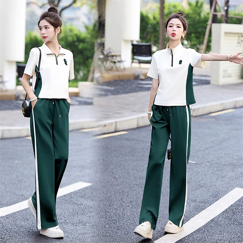 现货秒发2024夏装新款韩版清爽透气2件套条纹休闲运动套装套裤，女装运动套装，星宇服饰