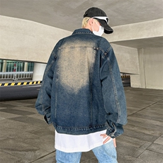 拉链设计感外套男款美式复古vibe牛仔夹克春秋季宽松潮牌工装上衣，男装夹克，星座410-6（原星座1304-1）