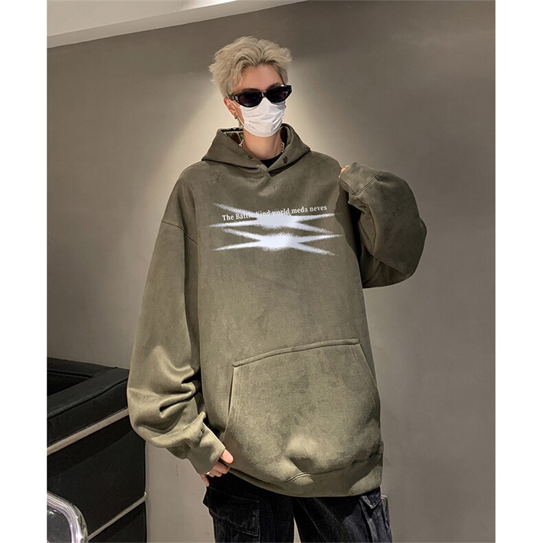 抖音得物供货提供视频秋冬重磅美式麂皮绒连帽卫衣JLM12,男装卫衣,电商A486