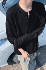 25秋季亨利领肌理感纯色大码美式长袖打底T恤男T24512-特P35控65，男装T恤，电商A001