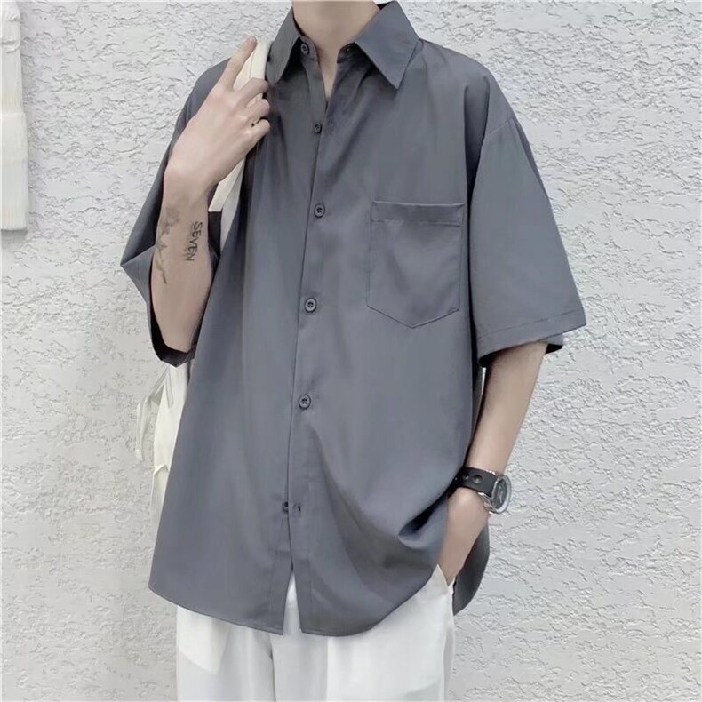 高街短袖衬衫男夏季潮流ulzzang百搭休闲五分袖衬衣CY1207-P26,男装T恤,星座412-2