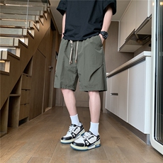 褶皱铆钉设计速干五分短裤DK007模特酒店锦纶(S-2XL)TP22，男装休闲裤，电商A088
