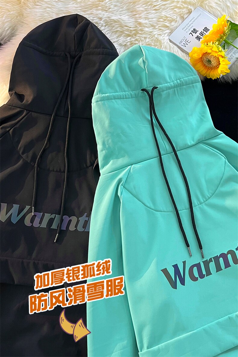 冬季单板双板连帽大口袋滑雪服男女防水银狐绒情侣款外套M25-P175,男装棉衣,电商A001-1