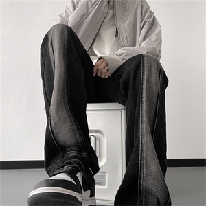 港风秋款男牛仔裤条纹拼色渐变色直筒拼接长裤NK2011 P50图片