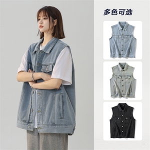 现货马甲春季新款水洗净版翻领牛仔夹克M808-P50,咖色羽绒服怎么搭配男士图片