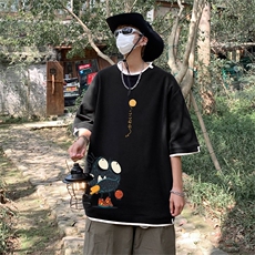 电商DSA028-DTA45P35100棉港风休闲印花短袖T恤大码宽松上衣，男装T恤，电商A028