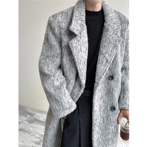 港风长毛马海毛财阀灰西装大衣加厚羊毛大衣YM77717P210控298图片