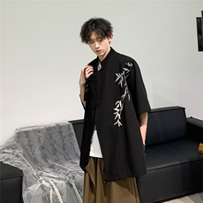 短袖衬衫男士2024夏季新款树枝印花潮设计感宽松上衣外套，男装衬衫，星座716-4