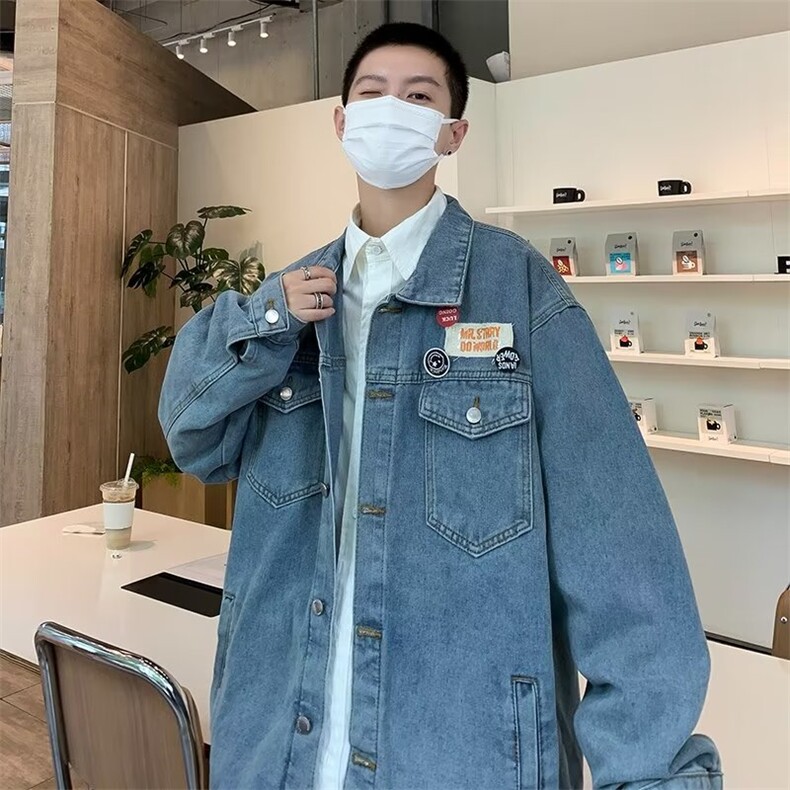 痞帅秋季牛仔外套男ins潮牌街头美式夹克宽松百搭复古休闲上衣服图片