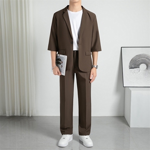 TW052-P952025夏季时尚七分袖九分裤两件西服套装痞帅西装,夏日穿搭学生党套装女生图片