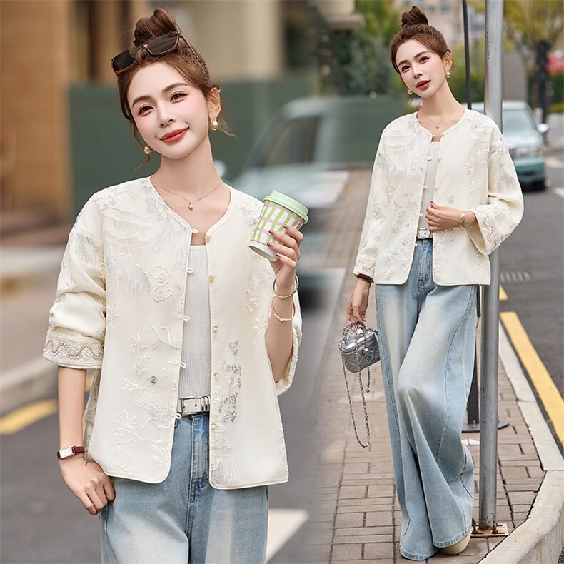 现货小香风刺绣薄款外套女2026春夏新款气质新中式上衣，女装短外套，依如秀(原杭风阁)