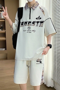 TZ25356-P60夏季休闲T恤短裤男两件套青少年学生运动短袖套装图片
