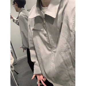 新款cleanfti纯色流行慵懒灰色垫肩短款夹克男简约 CXZ413图片