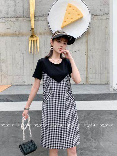 简约格子连衣裙，女装连衣裙，莲佳妮