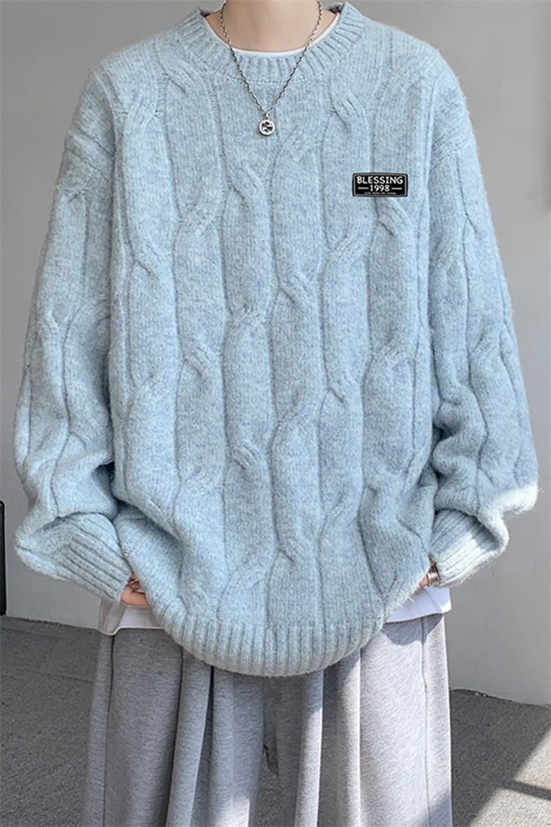 8XL-M圆领毛衣男秋冬慵懒风宽松情侣装麻花针织羊毛衫MY19004P68,男装针织衫/毛衣,电商B312