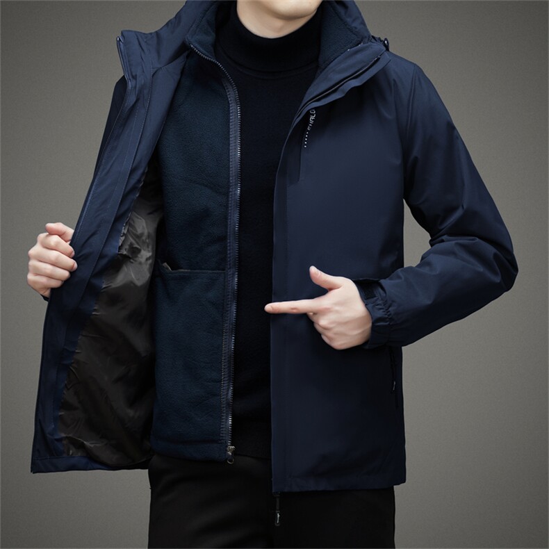 中年男士冲锋上衣户外外套男春秋季加厚运动服三合一防风工装夹克,男装夹克,电商B212（原钱塘6029）