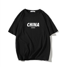 2024夏季新款宽松大码港风CHINA印花运动短袖纯棉T恤T1916-P22图片