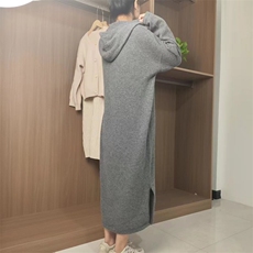时尚宽松连帽大码长裙女装羊毛衫显瘦百搭舒适保暖毛衣裙，女装羊毛衫，泰沅羊绒