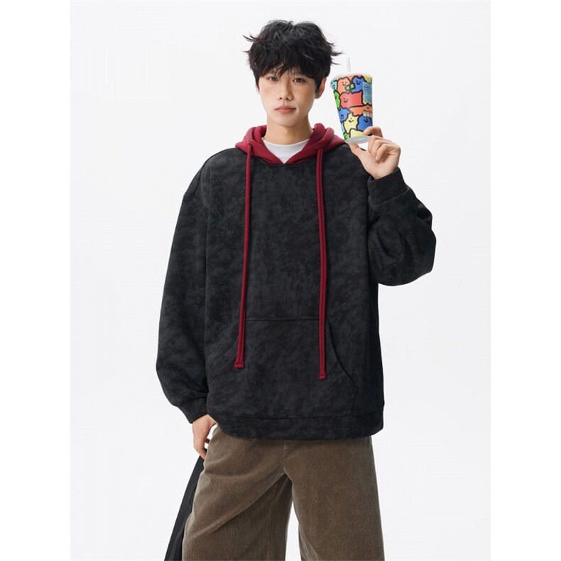 现货WY10166-特P48 控88美式复古撞色解构拼接大码男宽松情侣卫衣图片