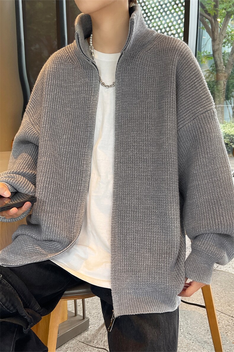秋冬男士商务重磅开衫双拉链立领毛衣男日系简约宽松百搭9022,男装针织衫/毛衣,星座1107