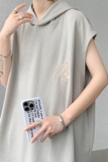 现货10039-P30无袖连帽T恤坎肩背心男肌理感冰丝垂感佳，男装T恤，电商A059