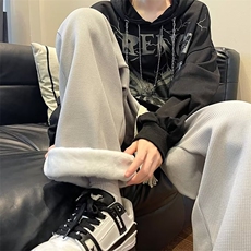 加绒加厚休闲裤子男秋冬季日系复古直筒卫裤宽松阔腿长裤KH01，男装休闲裤，星座1116A-1（原606A）