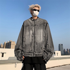 美式复古水洗做旧牛仔外套潮牌男痞帅拉链夹克上衣JK08621-P80，男装夹克，星座308B-2