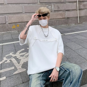 设计解构短袖男小众简约圆领宽松垫肩半袖简约T恤1001-1-XF15-P36图片