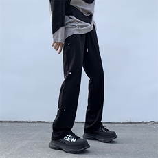 B221美式ins高街小众排扣直筒休闲西裤LK23008-P60控78，男装休闲裤，电商B221