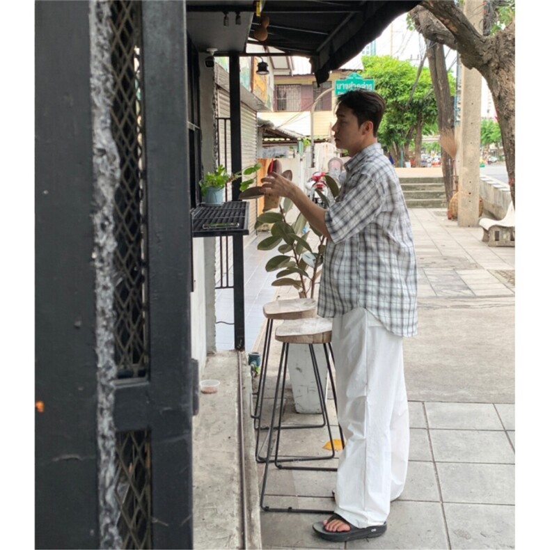短袖衬衫男韩版休闲小众格子衬衣春季时尚百搭外套907特价35,男装衬衫,星座710